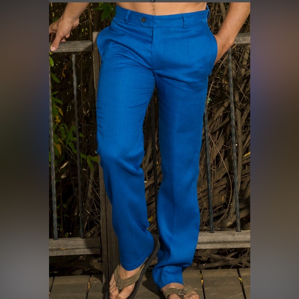 NWT Mens Chaps Ralph Lauren Linen Blend Royal Blue Pants Trousers Size 38x30